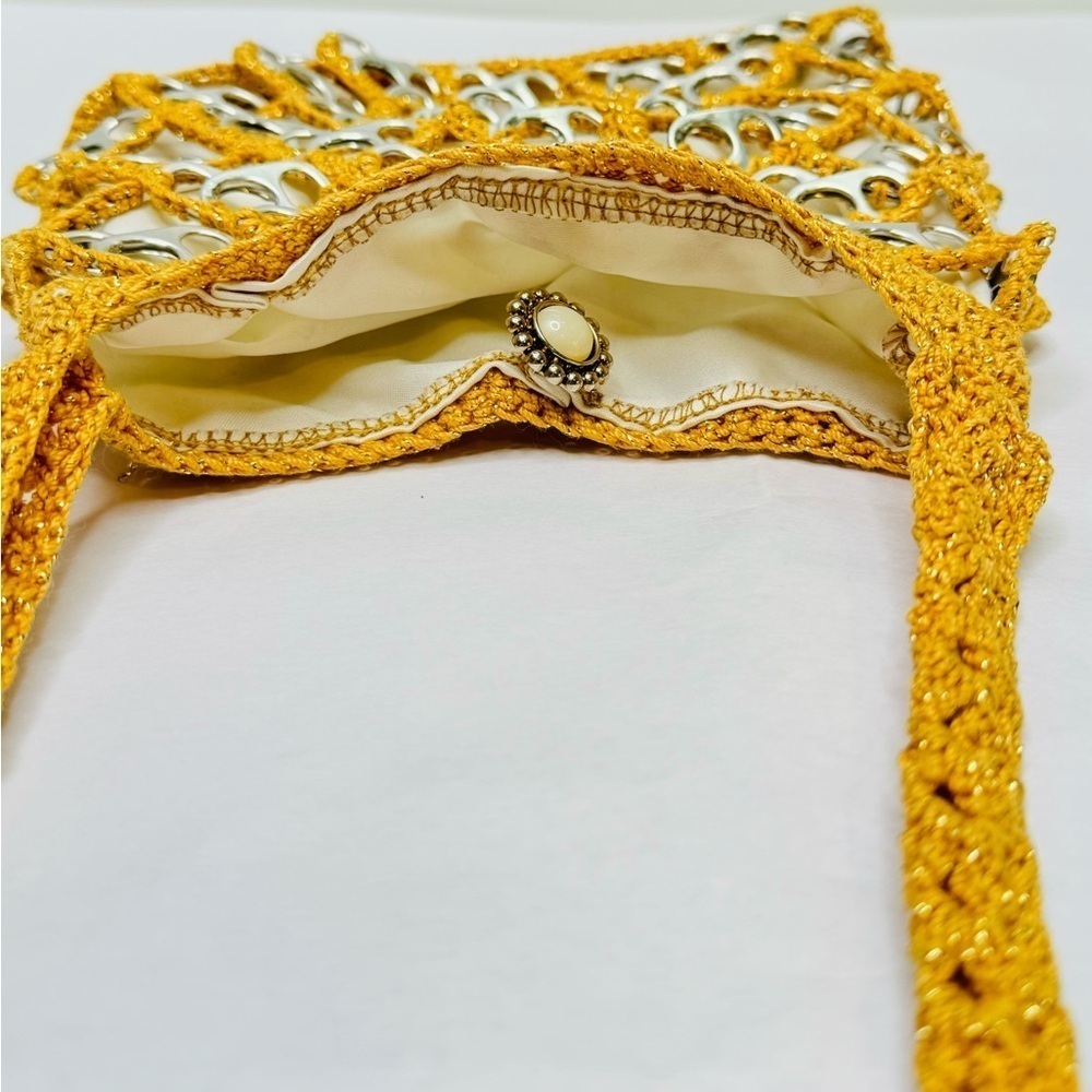 Handmade Crochet Gold Brown Handbag Purse Art with Recycled Soda Pop Tabs - Picture 9 of 14